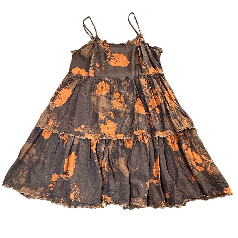 Urban Outfitters Brown Orange Floral Tiered Mini Dress S/P Boho Cottagecore